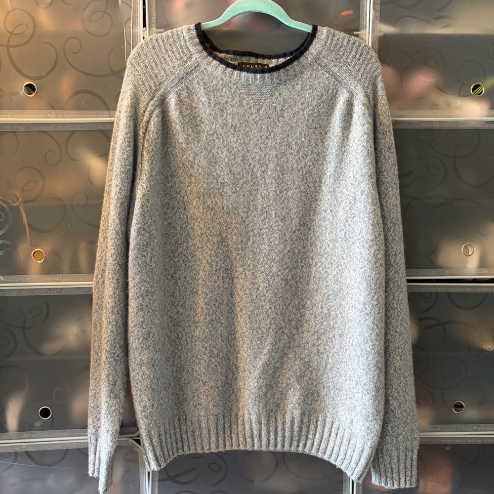 Iceland Made in Italy Mens XXL Wool Blend Marled Crew Neck Sweater Light Blue